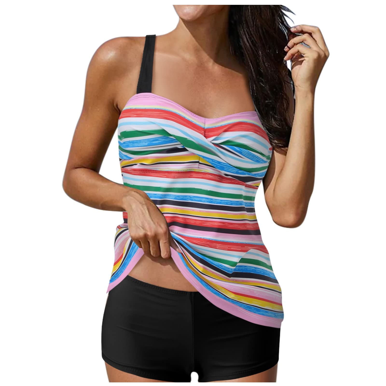 Tankini Bathing Suit for Women Halter Deep V Cowl Neck Low Back Swimsuit