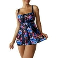 thumbnail image 1 of Tankini Bathing Suits For Women Plus Size Swimming Bra with Underwire Women Fashion Print Suspender Shows Slim Drawstring Skirt Boxer Bikini Swimsuit Swimsuit Top Size Small, 1 of 5