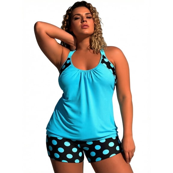Tankini Bathing Suits for Women Tummy Control Two Piece Swimsuits Blouson Floral Print Swim Tank Top with Boy Shorts