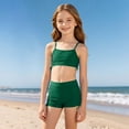 thumbnail image 1 of Tankini Sets for Girl Two Piece Solid Color Sleeveless Tops and Bottom Bathing Suit Outfit Swimsuit Summer Beach Adjustable Straps Swimwear Dark Green 11-12 Y, 1 of 4