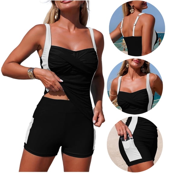 Tankini Sets, Women's Ruched Bathing Suit Tops with Boy Shorts Two Piece Swimsuits