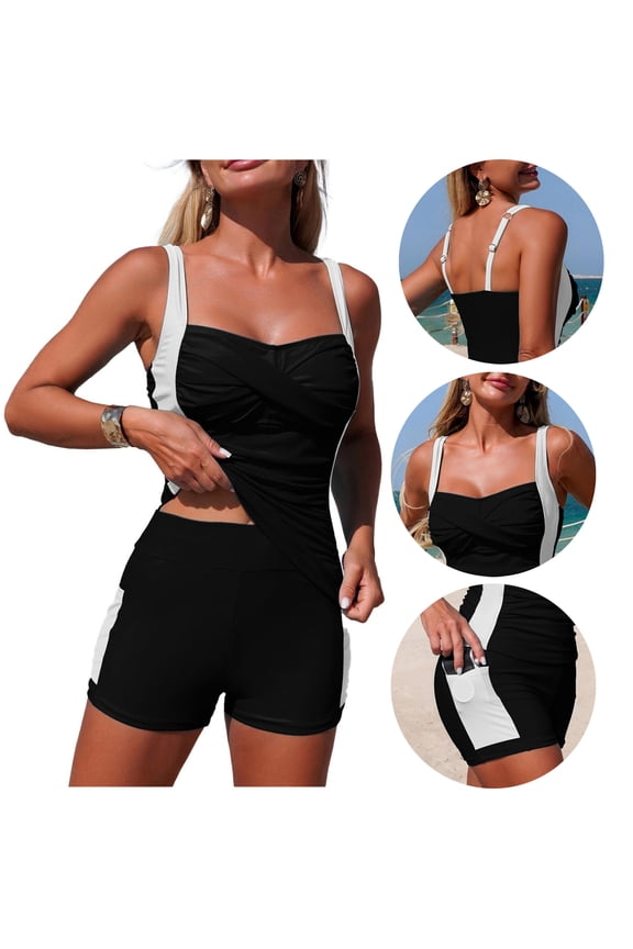 Tankini Sets, Women's Ruched Bathing Suit Tops with Boy Shorts Two Piece Swimsuits
