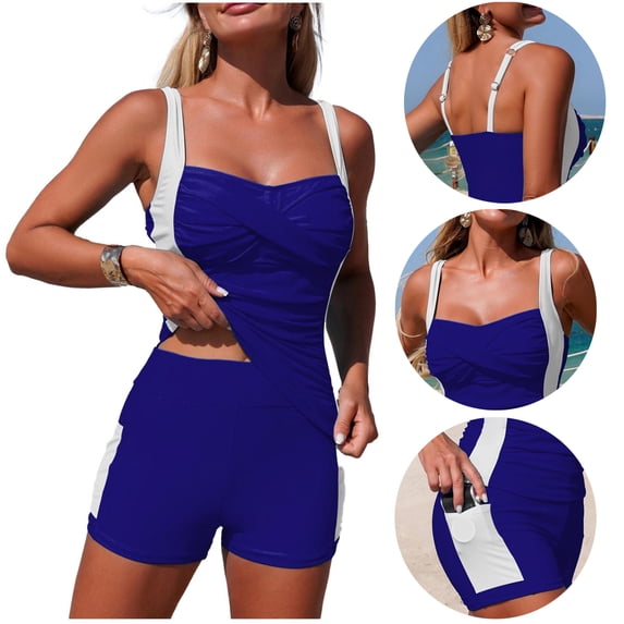 Tankini Sets, Women's Ruched Bathing Suit Tops with Boy Shorts Two Piece Swimsuits