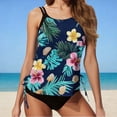 thumbnail image 1 of Tankini Sets for Women Built-in Bra with Shorts Tropical Floral Print Tummy Control Two Piece Swimsuits Drawstring Side Modest Bathing Suits, 1 of 6