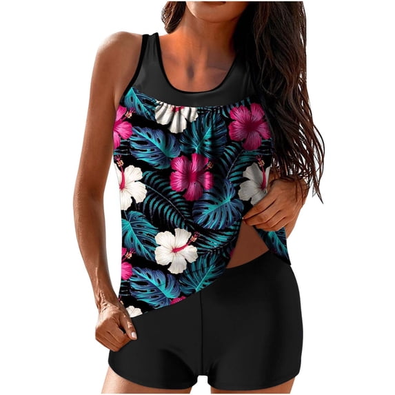 Tankini Sets for Women Tropical Floral Print Blouson Tank Top with Boy Shorts Two Piece Modest Bathing Suit Swimsuits for Women 2026