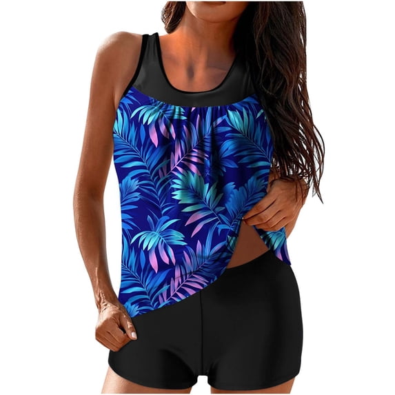 Tankini Sets for Women Tropical Floral Print Blouson Tank Top with Boy Shorts Two Piece Modest Bathing Suit Swimsuits for Women 2026