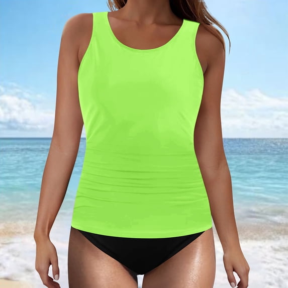 Tankini Sets for Women with Built-In-Bra Summer Casual No Wires Sleeveless Tankini Top with Swim Brief