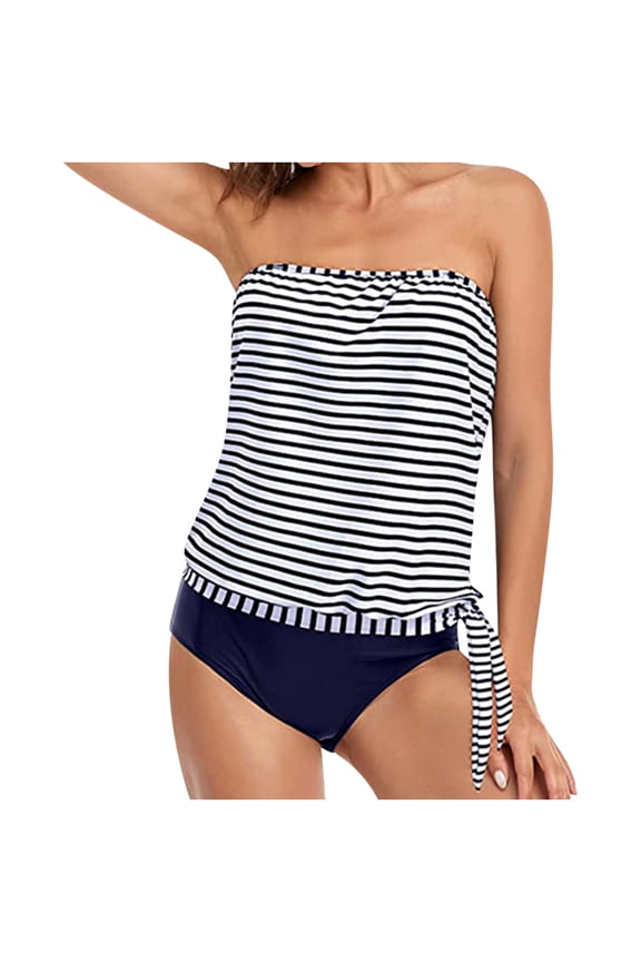 Tankini Swimsuit Women 2 Piece Strapless Bandeau Modest Swimwear Loose Bathing Suits Swim Tube Top with Bottom (XXL, White 01)