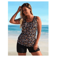 thumbnail image 1 of Tankini Swimsuit for Women - Black Floral Two Piece Bathing Suit - Sleeveless Swim Top with High Waisted Shorts - Summer Beach Pool Swimwear Set, 1 of 5