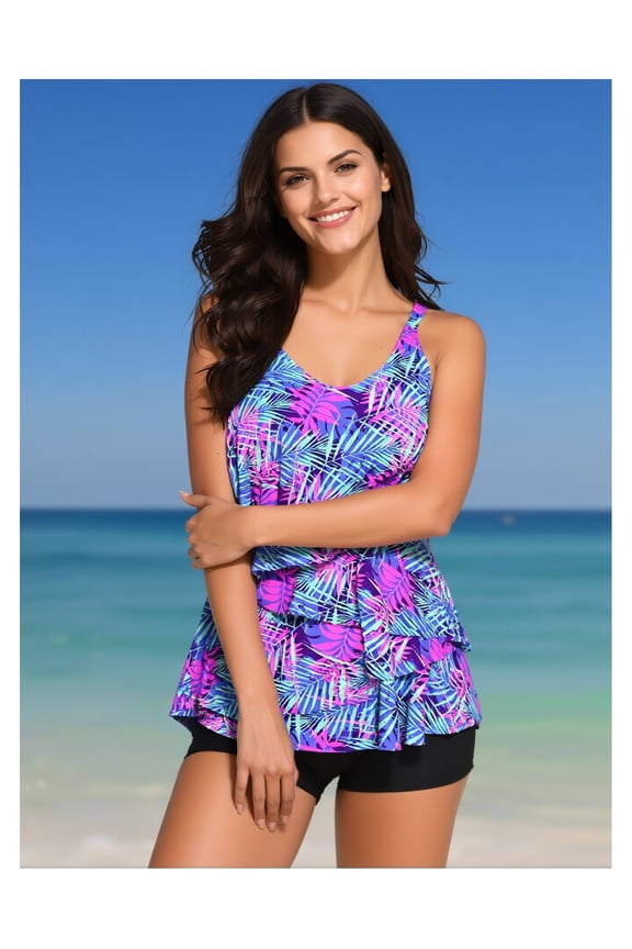 Tankini Swimsuit for Women V Neck - High Waisted Swimsuits - Two Piece Bathing Suit - Full Coverage Swimsuit - Comfortable Swimwear for Beach & Pool