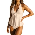 thumbnail image 1 of Tankini Swimsuits 2 Piece Halter Textured Flowy Peplum Womens Tankini Modest Tummy Control Two Piece Beach Swimsuit, 1 of 7