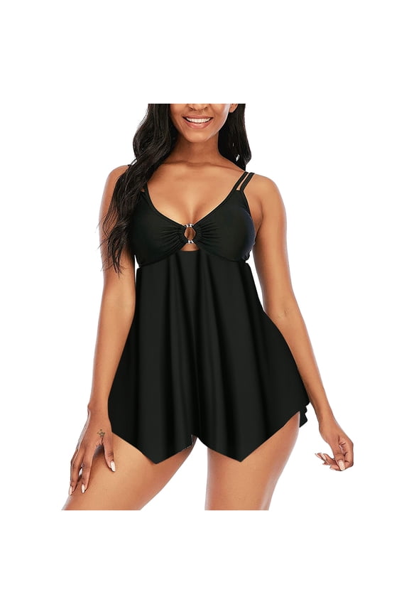 Tankini Swimsuits Bikini Fashion Solid Push-Up Padded Summer Tops,Black,S