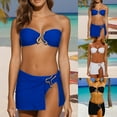 thumbnail image 1 of Tankini Swimsuits For Women Solid Color Bikini Set 3 Piece Accessories Backless Swimwear" Blue Bathing Swimwears S, 1 of 8