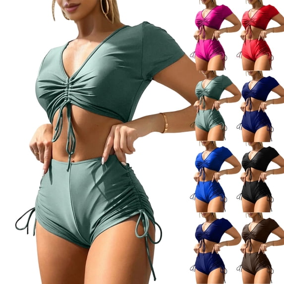 Tankini Swimsuits for Women 2 Piece Set Crisscross Bikini Top Side Tie Boyshorts Womens Bikini Summer Fashion Swim High Waisted Tummy Control Womens Bathing Suits Light Green S