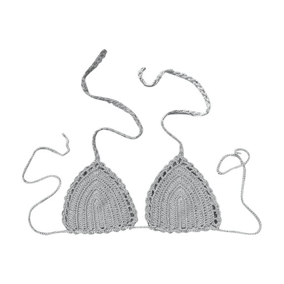 Tankini Swimsuits for Women,Crochet Bikini Top Handmade Solid Color Bohemian Style Swimsuit Top Adjustable Tie Unique Artisan Design Bathing Suit for Swimming,Popular Swimsuits,Grey,M