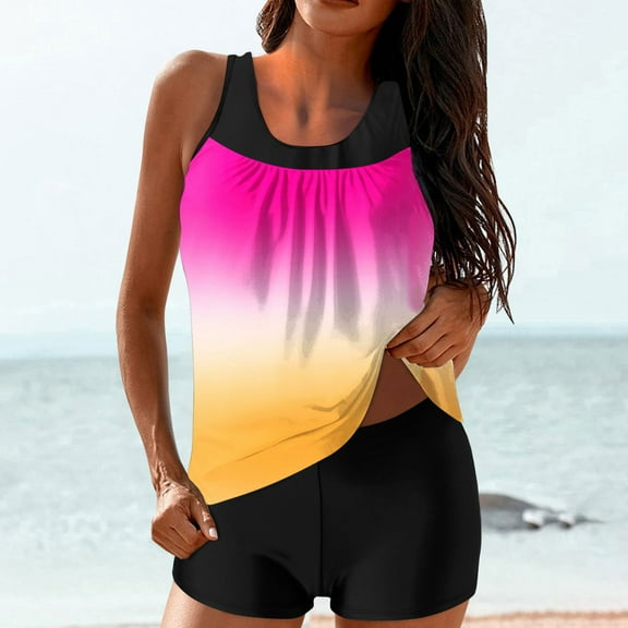 Tankini Swimsuits for Women Plus Size,Summer Casual Tankini Swimsuits with Shorts,Tankini Bathing Suits for Women Two Piece,,;Women Conservative Print Strappy Back Set Two Piece Swimsuits Swimdress