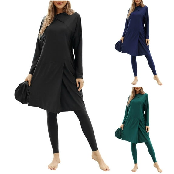 Tankini Swimsuits for Women Plus Size,Summer Casual Tankini Swimsuits with Shorts,Tankini Bathing Suits for Women,Women's Long Sleeves Swimsuit+Long Swimming Trunks Conservative Swimsuit Set