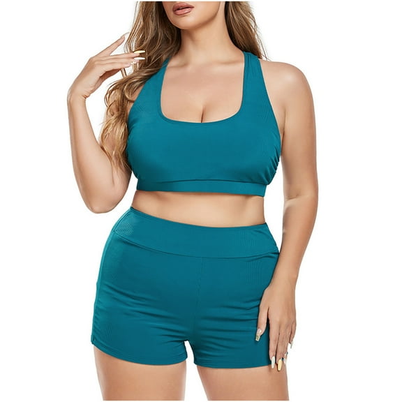 Tankini Swimsuits for Women Plus Size,Summer Casual Tankini Swimsuits with Shorts,Tankini Bathing Suits for Women,Women's Solid Color Large Size Fashion Sexy Suspenders Backless Bikinis Sets