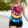 thumbnail image 1 of Tankini Swimsuits for Women Plus Size,Summer Casual Tankini Swimsuits with Shorts,Tankini Bathing Suits for Women,Women's Tie-Dyed Contrast Color Camisole Shoulder Backless Bikini Swimsuit, 1 of 1