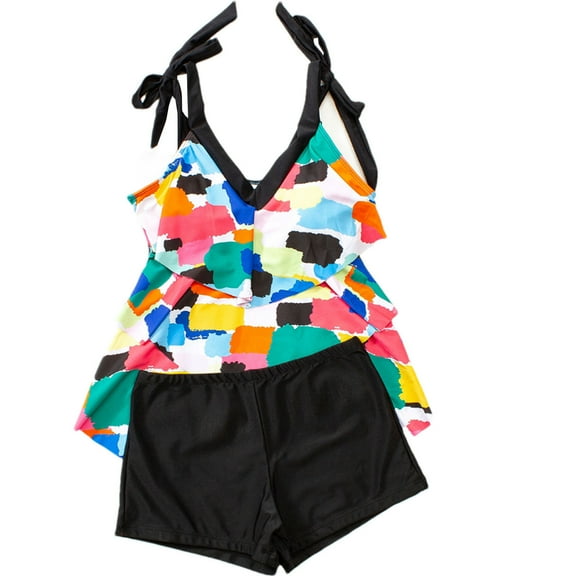 Tankini Swimsuits for Women Plus Size,Summer Casual Tankini Swimsuits with Shorts,Tankini Bathing Suits for Women,Women's Tie-Dyed Contrast Color Camisole Shoulder Backless Bikini Swimsuit