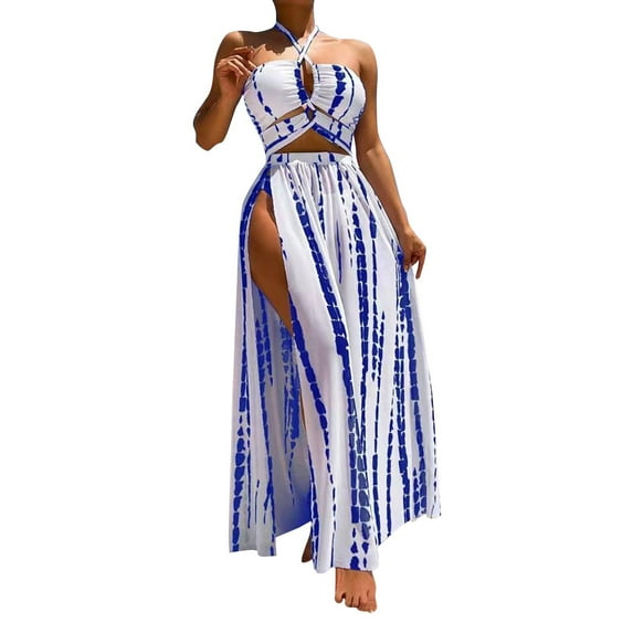 Tankini Swimsuits For Women Tummy Control High Waist 3 Piece Cover Up Long Sleeve Push Up Beach Wear Suitbeach Wear Hot Full Coverage Modest Bathing Suit For Women Swim Suits Blue L