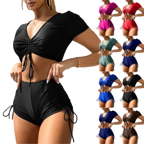 Tankini Swimsuits for Women Two Piece Sets Crisscross Bikini Top Side Tie Boyshorts Bikinis Summer Swimming Tummy Control Womens Tankini Bathing Suits Black XL