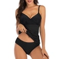 thumbnail image 1 of Tankini Swimsuits Womens Two Piece Ruched Bathing Suits Cross Front Spaghetti Strap Slimming Swimwear(Black L), 1 of 7