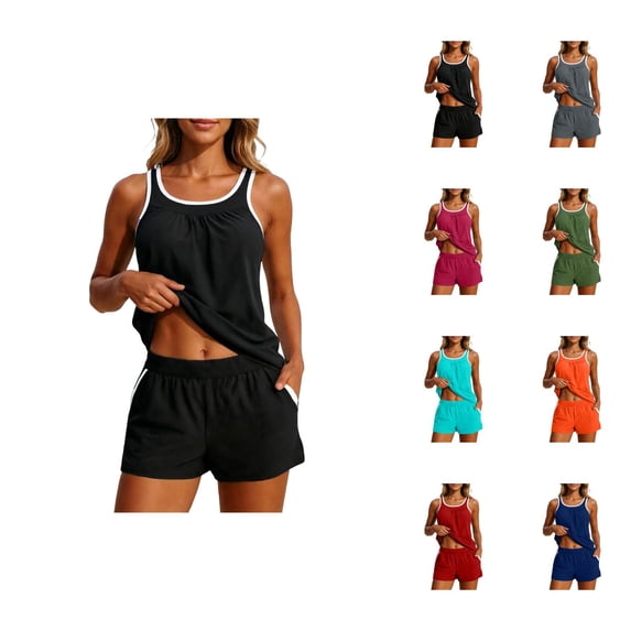 Tankini Swimsuits for Women 2 Piece Scoop Neck Blouson Tank Tops with Boyshorts Modest Bathing Suits Swimwear