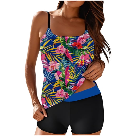 Tankini Swimsuits for Women 2 Piece Swimwear High Waisted Tummy Control Bathing Suit Adjustable Straps Swim Top with Boyshort
