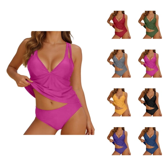 Tankini Swimsuits for Women 2 Piece V Neck Backless Tankini Top High Waisted Swim Bottom Bathing Suit Swimwear