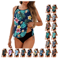 thumbnail image 1 of Tankini Swimsuits for Women Bathing Suits Printed Pullover Tops Tummy Control Drawstring Split Two Piece Swimwear Set Under 10$, 1 of 7
