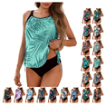thumbnail image 1 of Tankini Swimsuits for Women Bathing Suits Printed Pullover Tops Tummy Control Drawstring Split Two Piece Swimwear Set Under 10$, 1 of 7