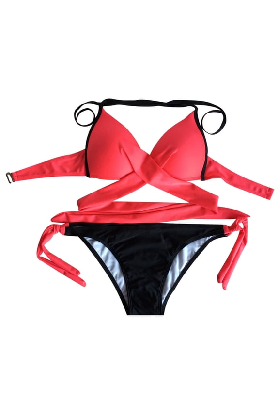 Tankini Swimsuits for Women Bikini Padded Push-Up Bathing Bra Summer Tops,Watermelon Red ,XL