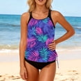 thumbnail image 1 of Tankini Swimsuits for Women Built-in Bra Scoop Neck Flowy Top with Side Drawstring Tummy Control Two Piece Bathing Suits Tropical Print Beachwear, 1 of 5