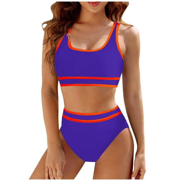 Tankini Swimsuits for Women High Waisted Bikini Sets Sporty 2Pcs Swimsuit Color Block High Cut Bathing Suits PP2 XL