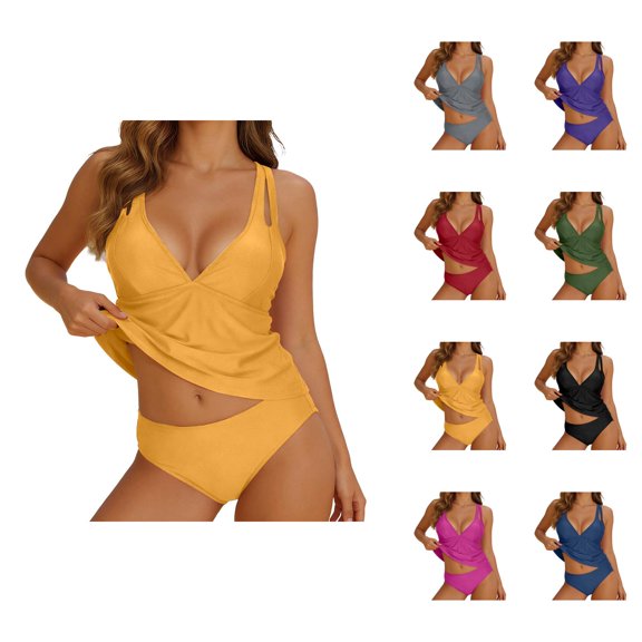 Tankini Swimsuits for Women High Waisted V Neck Tie Back Two Piece Swimsuit Bathing Suit