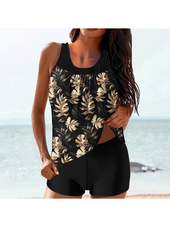 Tankini Swimsuits for Women Loose Fit Floral Printed Modest Two Piece Bathing Suits