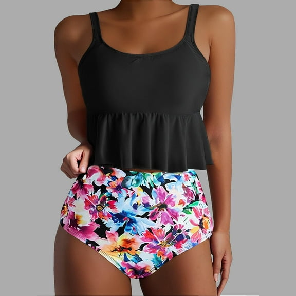 Tankini Swimsuits for Women Loose Fit Floral Printed Modest Two Piece Bathing Suits