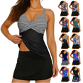 thumbnail image 1 of Tankini Swimsuits for Women Printing Bathing Suit Modest Push-Up Padded Swimwear V-Neck Knot Tank Tops Beach Swimdress, 1 of 7