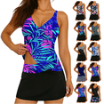 thumbnail image 1 of Tankini Swimsuits for Women Printing Bathing Suit Modest Push-Up Padded Swimwear V-Neck Knot Tank Tops Beach Swimdress, 1 of 7