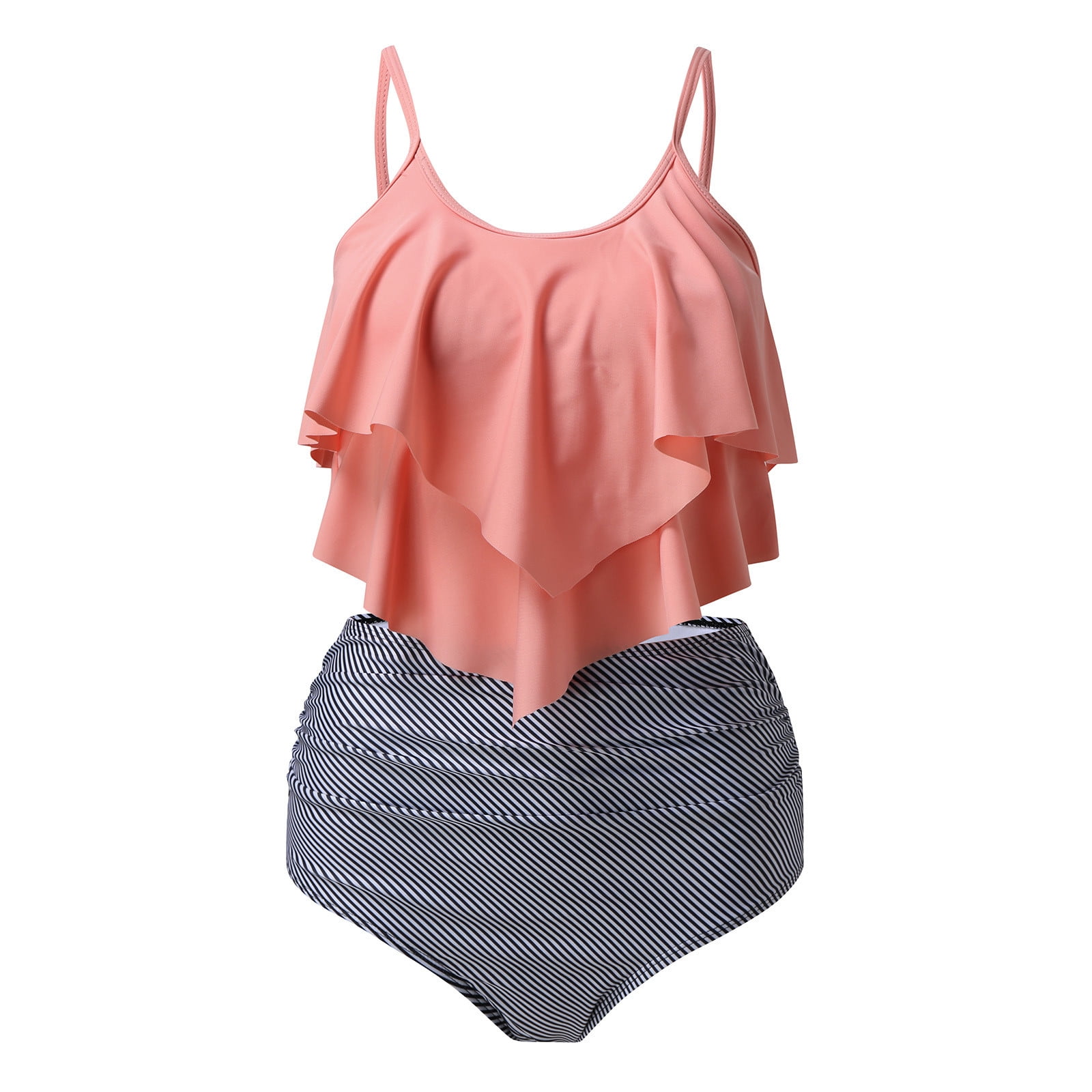 SUUKSESS Women's High Waisted Tankini Swimsuit - Ruffle Top With Tummy Control Bathing Suit Bottom