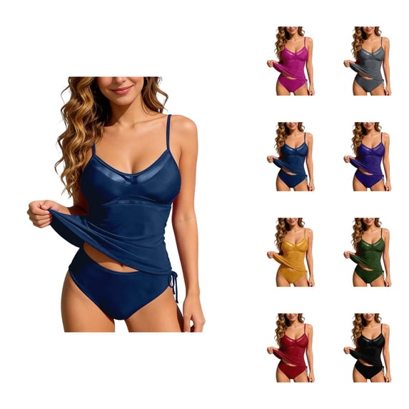 Tankini Swimsuits for Women Spaghetti Strap Backless Tankini Top with Swim Bottom Bathing Suit Swimwear