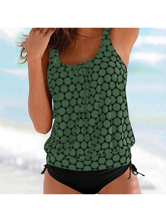 Tankini Swimsuits for Women Tankini Bathing Suit Vintage 2 Piece Tummy Control Tankini Top with Swim Skirt Push up Swimwear