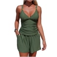 thumbnail image 1 of Tankini Swimsuits for Women Tummy Control Two Piece Bathing Suits Deep V Neck Top Swim Shorts Swimwear with Pockets, 1 of 8