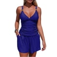 thumbnail image 1 of Tankini Swimsuits for Women Tummy Control Two Piece Bathing Suits Deep V Neck Top Swim Shorts Swimwear with Pockets, 1 of 8