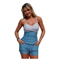 thumbnail image 1 of Tankini Swimsuits for Women Tummy Control Two Piece Bathing Suits Deep V Neck Top Swim Shorts Swimwear with Pockets, 1 of 9