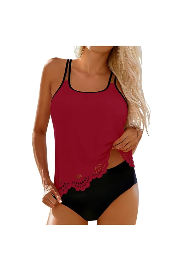 Tankini Swimsuits for Women Two Piece Bathing Suits Blouson Swim Tank Top Swimwear with Boy Shorts