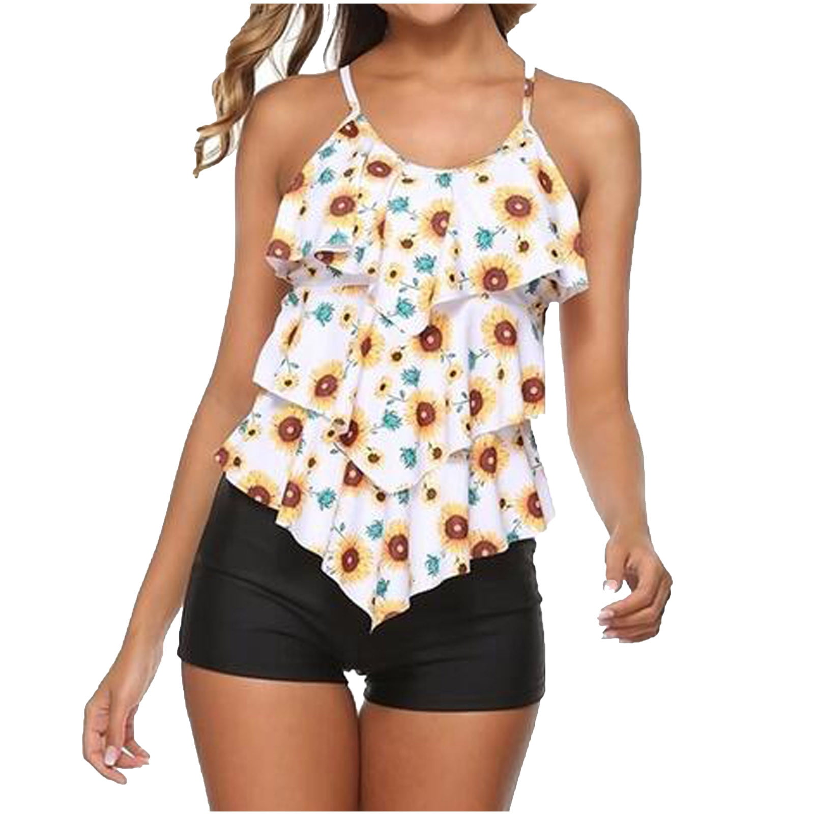 Tankini Swimsuits for Women Two Piece Bathing Suits Ruffle Tops with