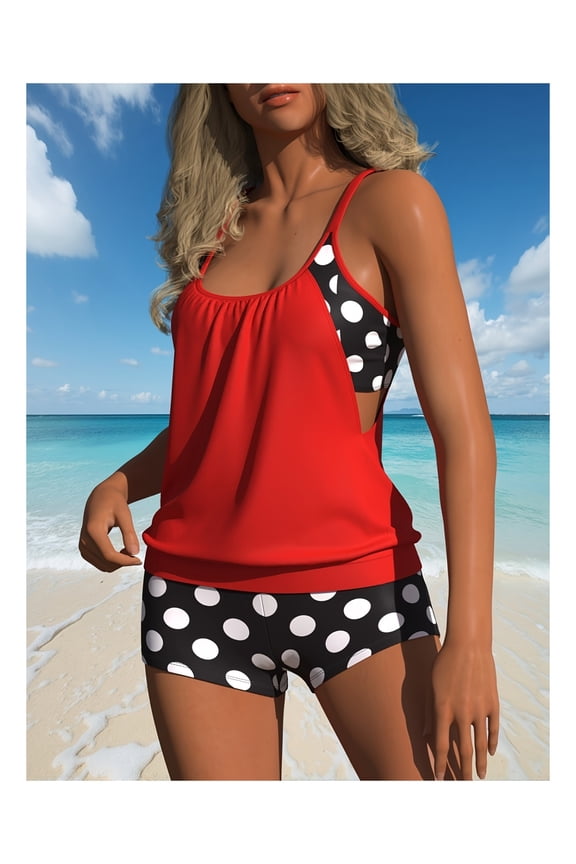 Tankini Swimsuits for Women Two Piece Tummy Control Bathing Suit Blouson Tankini Top with Shorts