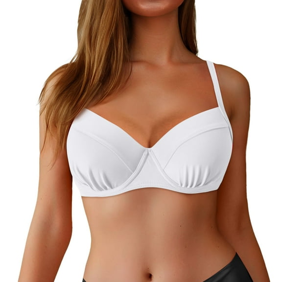 Tankini Swimsuits for Women Underwire Push Up Bikini Top Swimsuit Tops Bathing Suit Bra Top White XXL